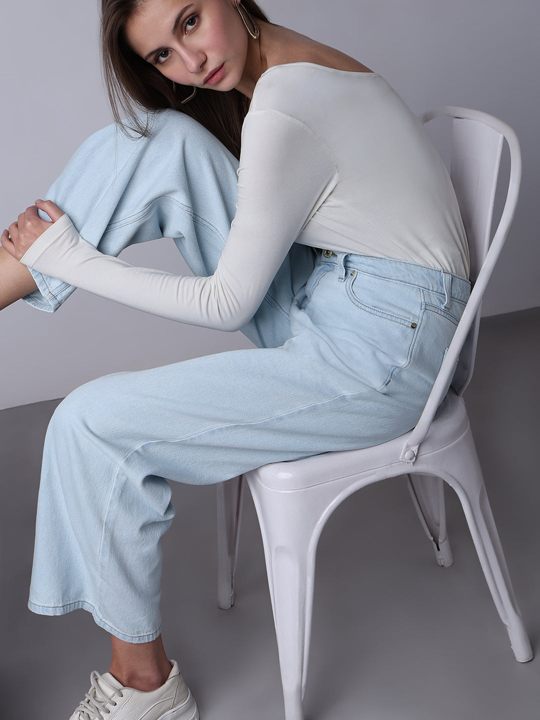 Ice Washed Wide Leg Jeans