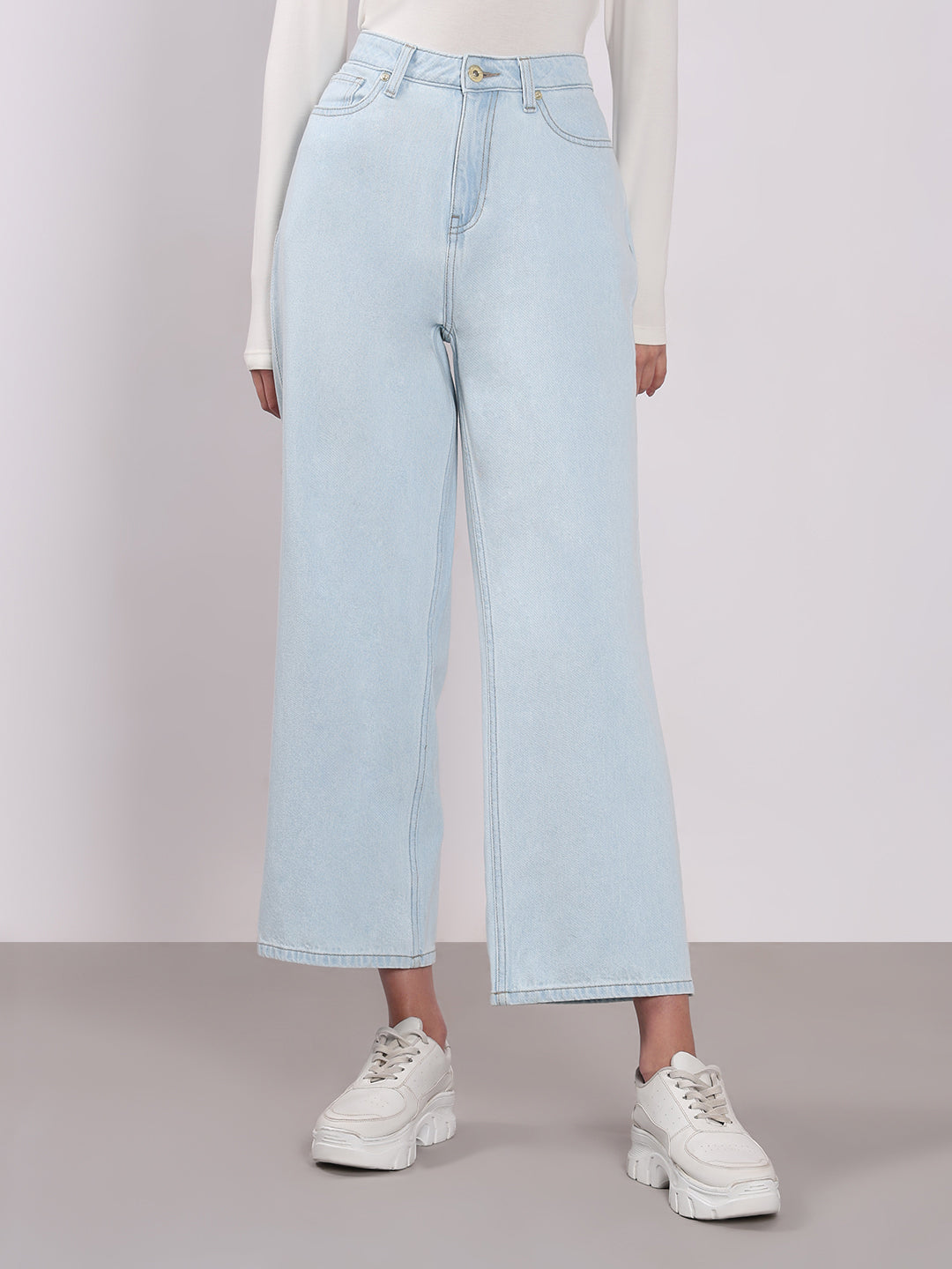 Ice Washed Wide Leg Jeans