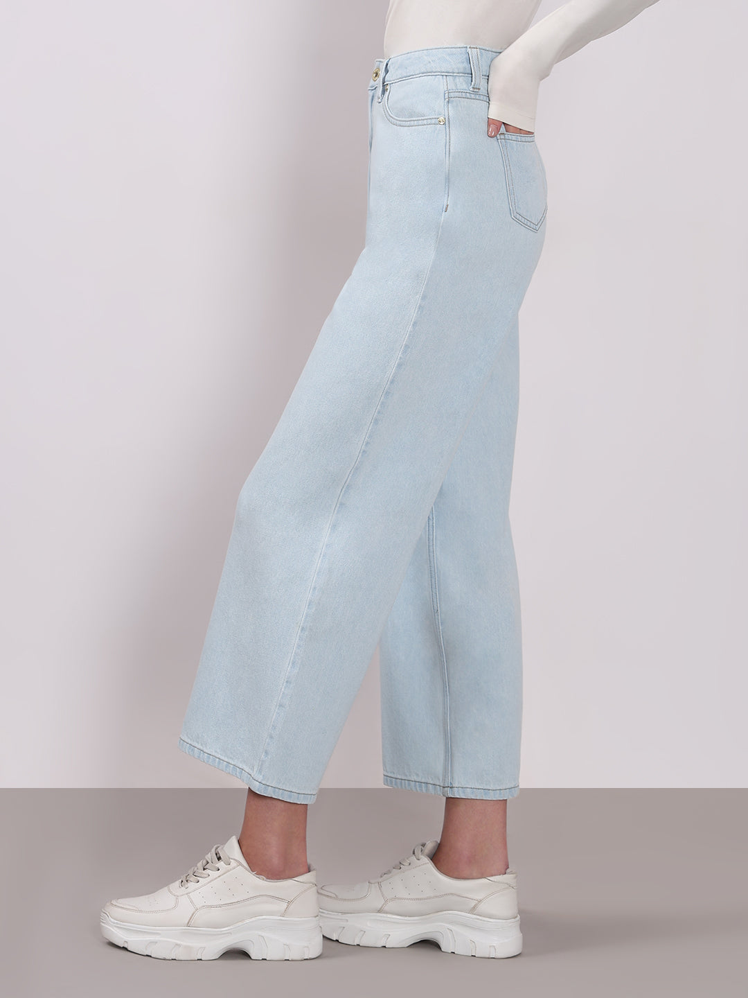 Ice Washed Wide Leg Jeans