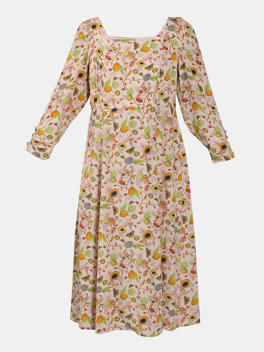 Pale Peach Printed Midi Dress