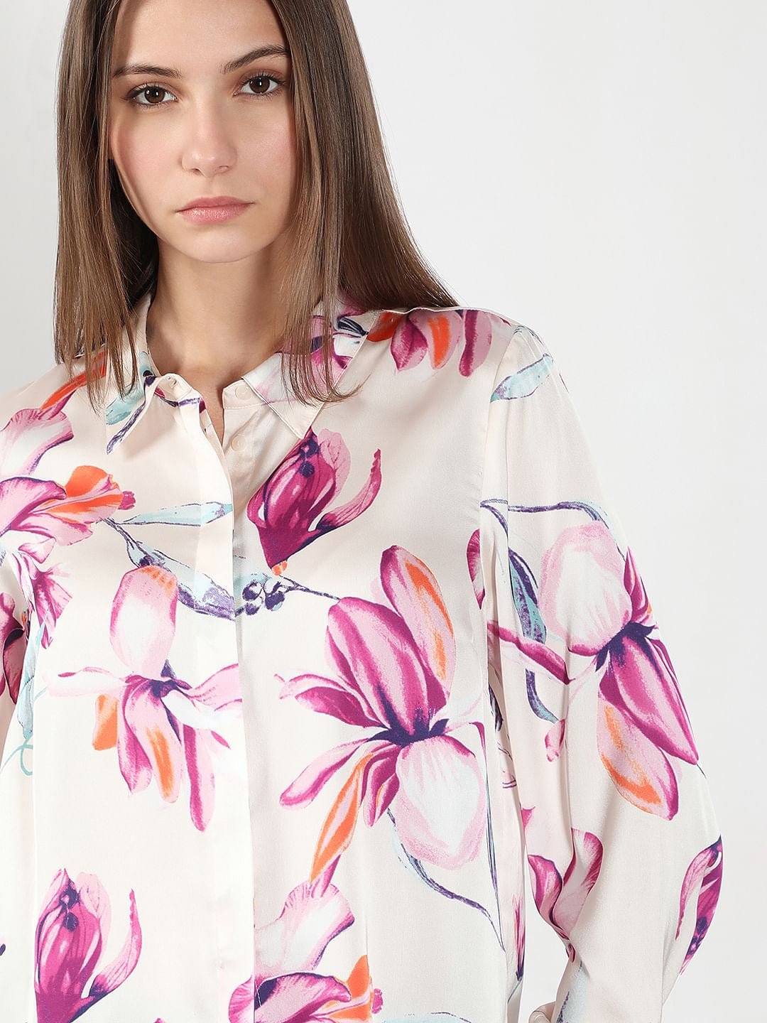 White Floral Print Shirt