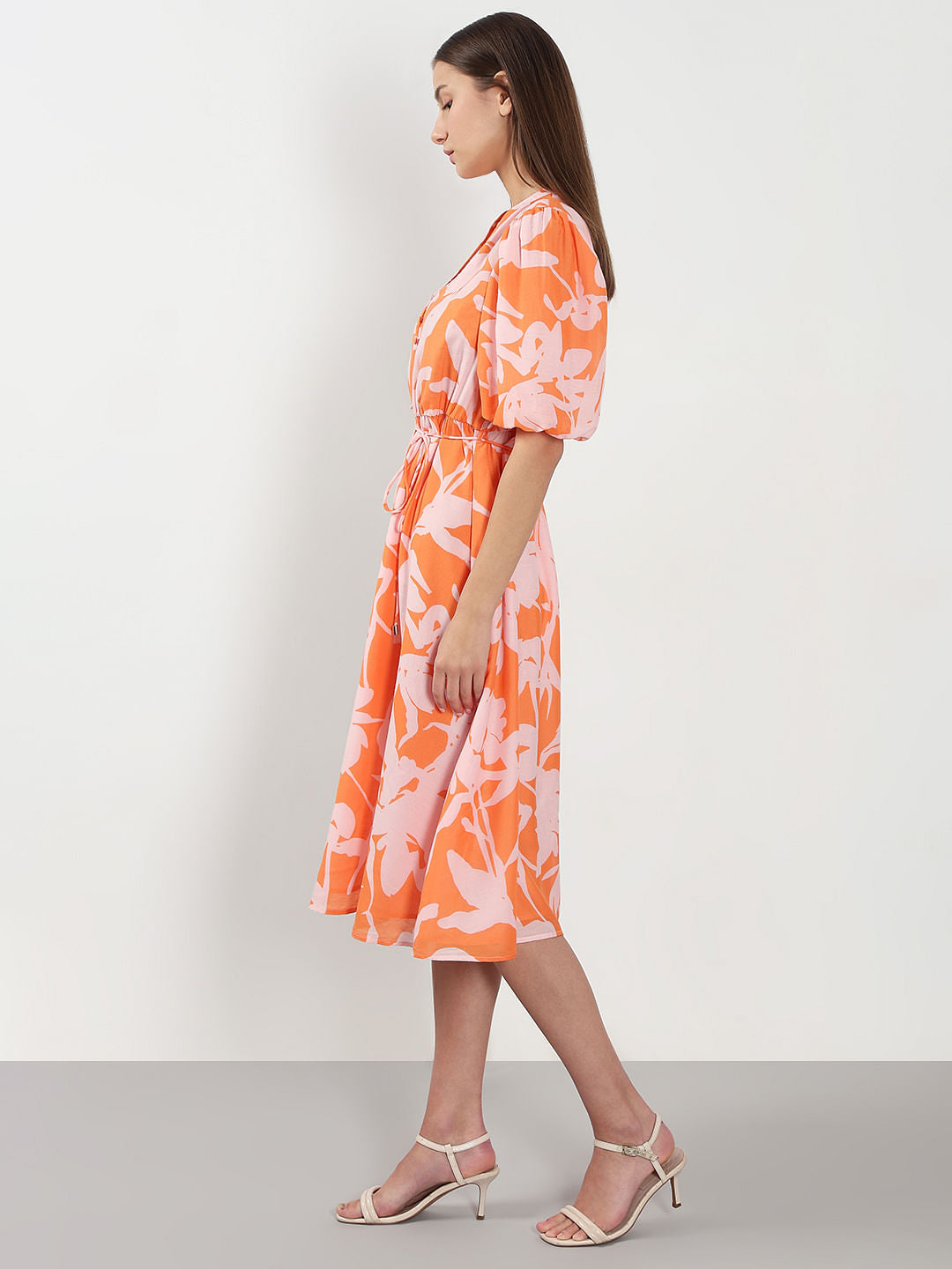 Orange Floral Midi Dress