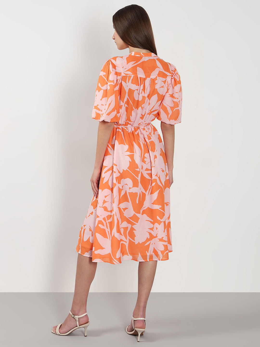 Orange Floral Midi Dress