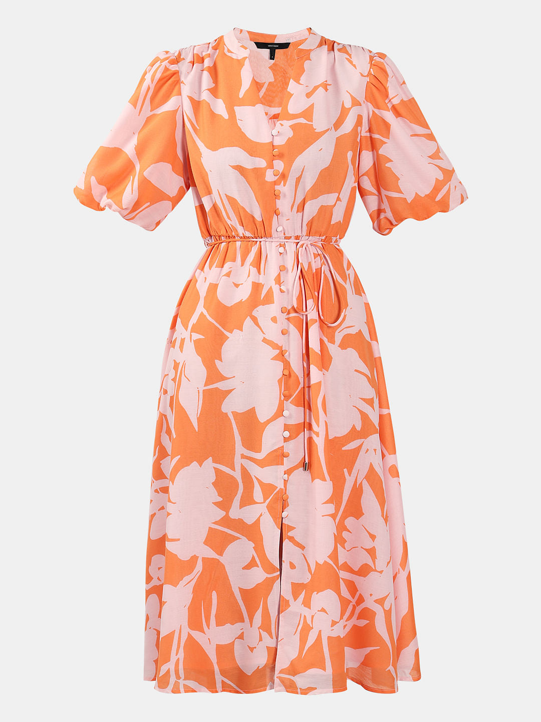 Orange Floral Midi Dress
