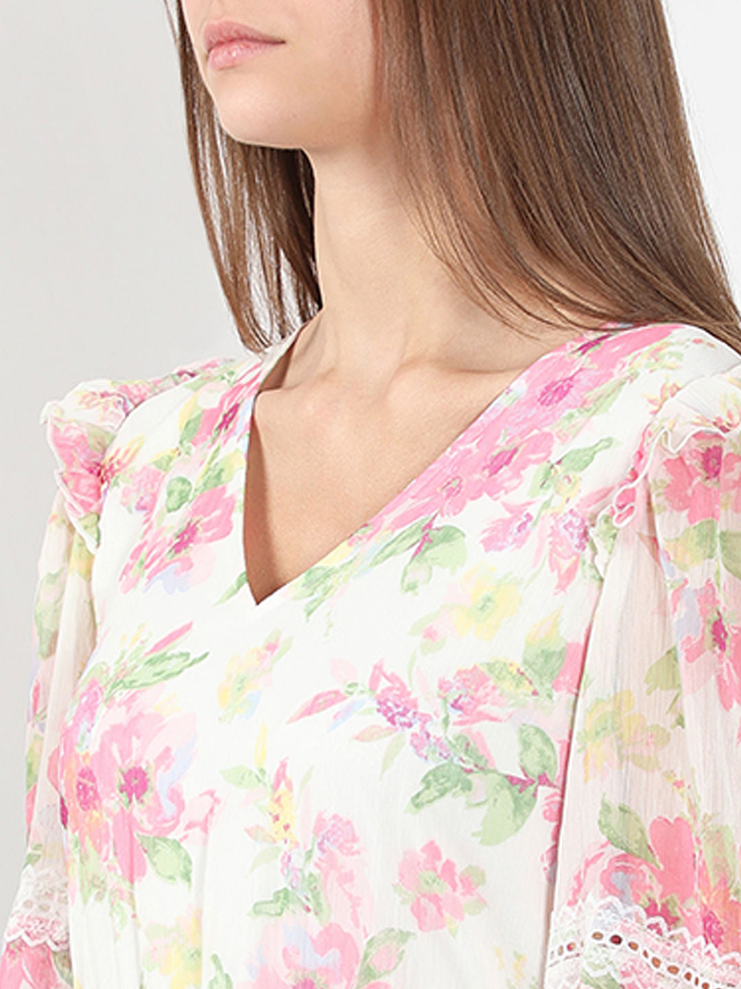 White & Pink Floral Midi Dress