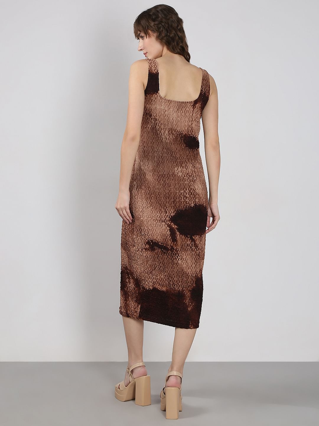 Brown Textured Midi Dress