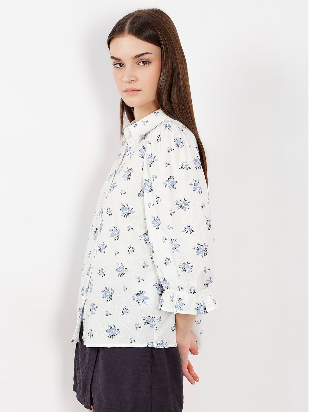 White Floral Cotton Shirt