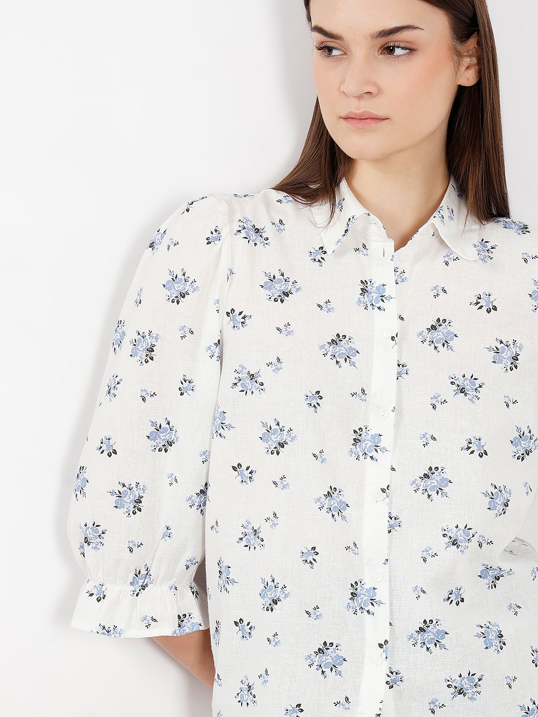 White Floral Cotton Shirt