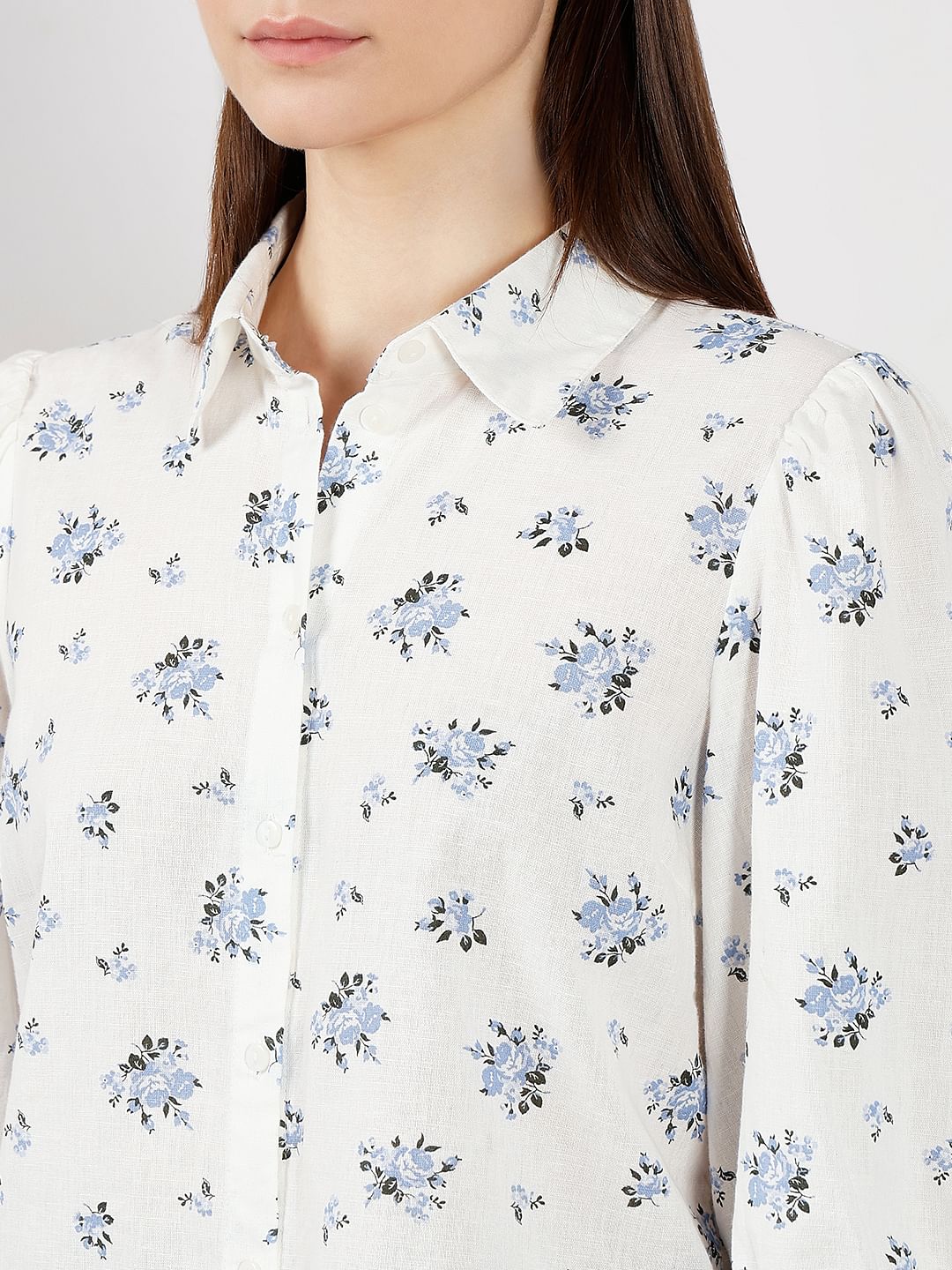 White Floral Cotton Shirt