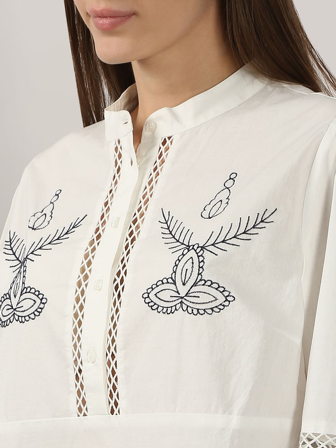 White Embroidered Cotton Top
