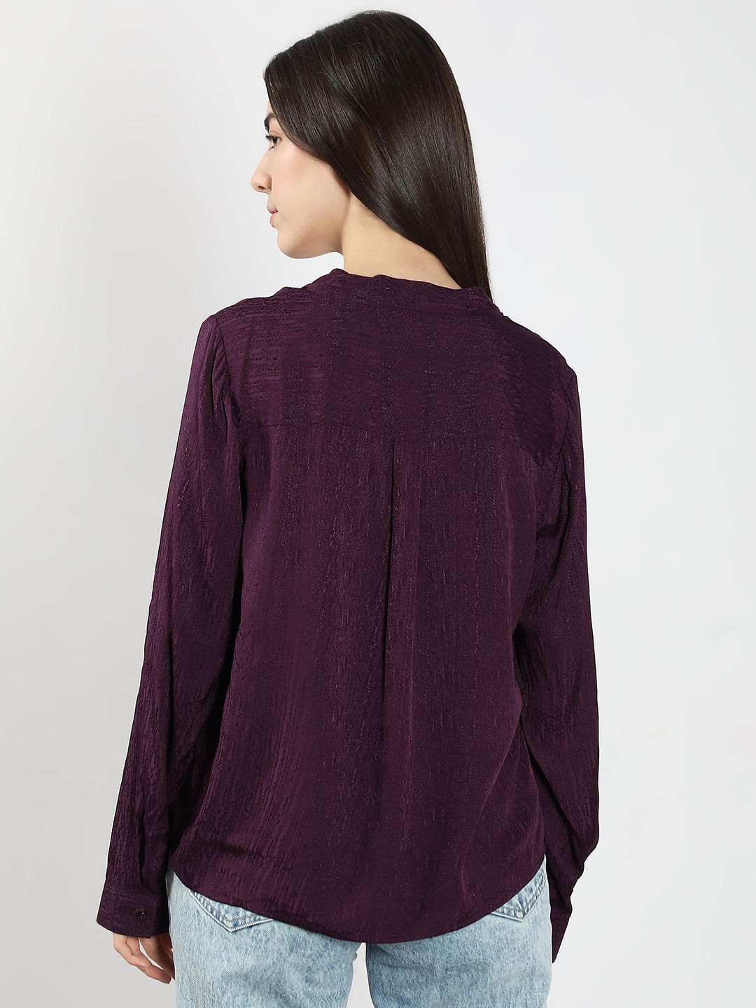 Purple V Neck Jacquard Top