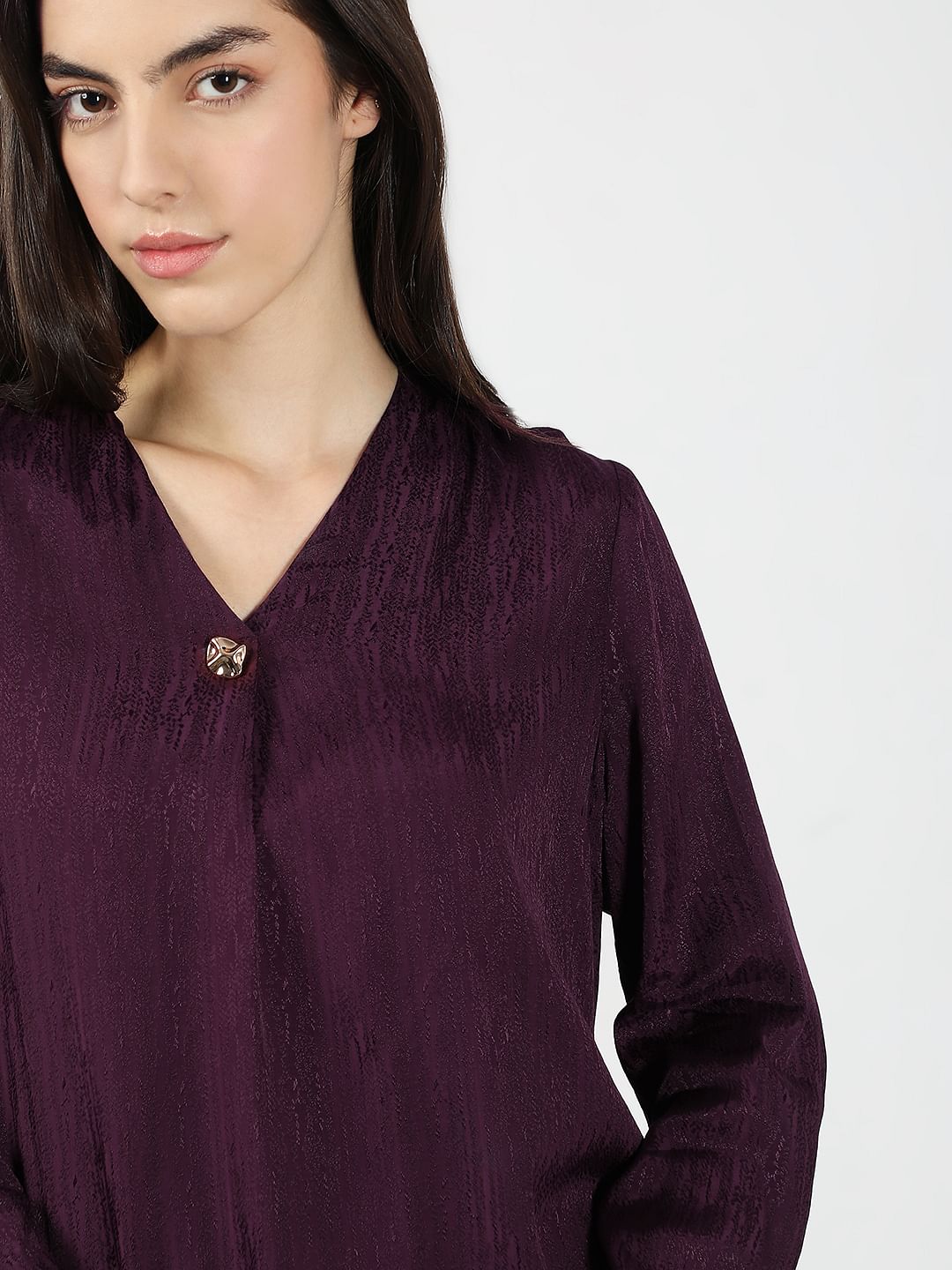 Purple V Neck Jacquard Top