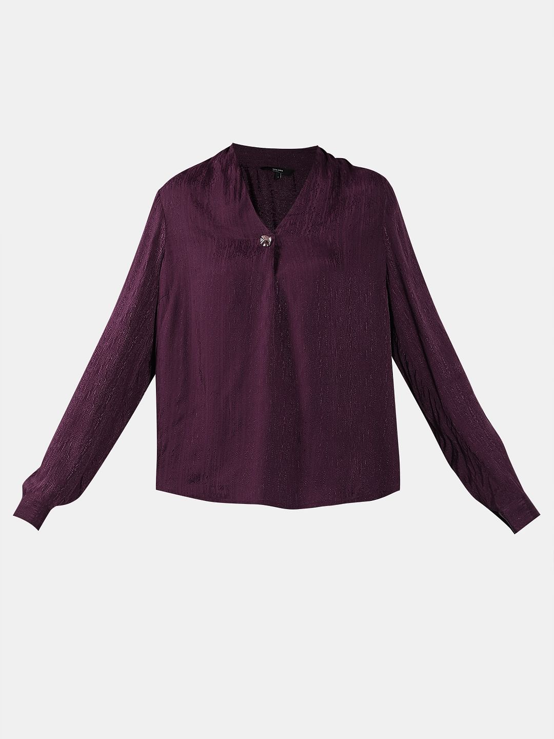 Purple V Neck Jacquard Top