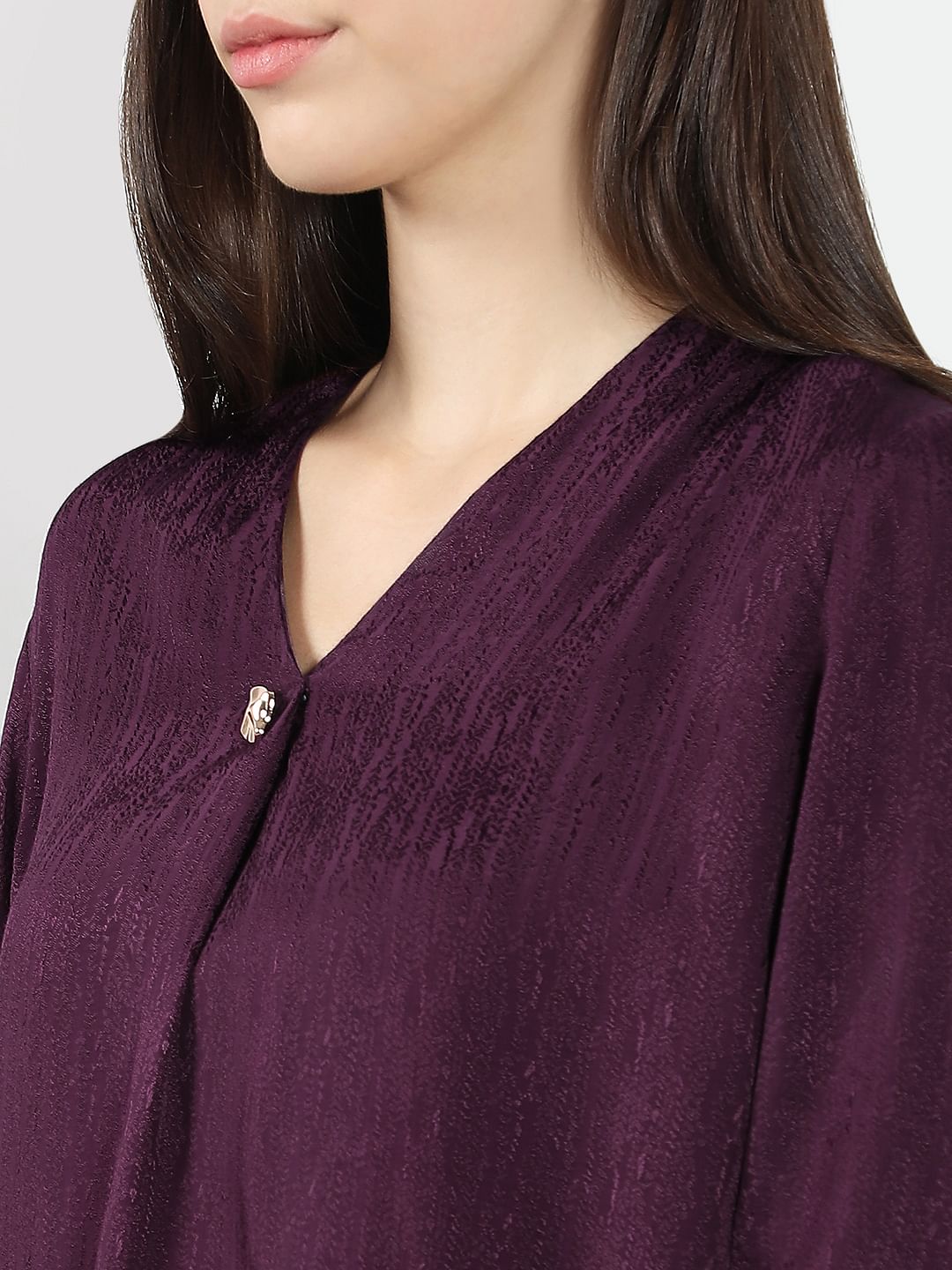 Purple V Neck Jacquard Top