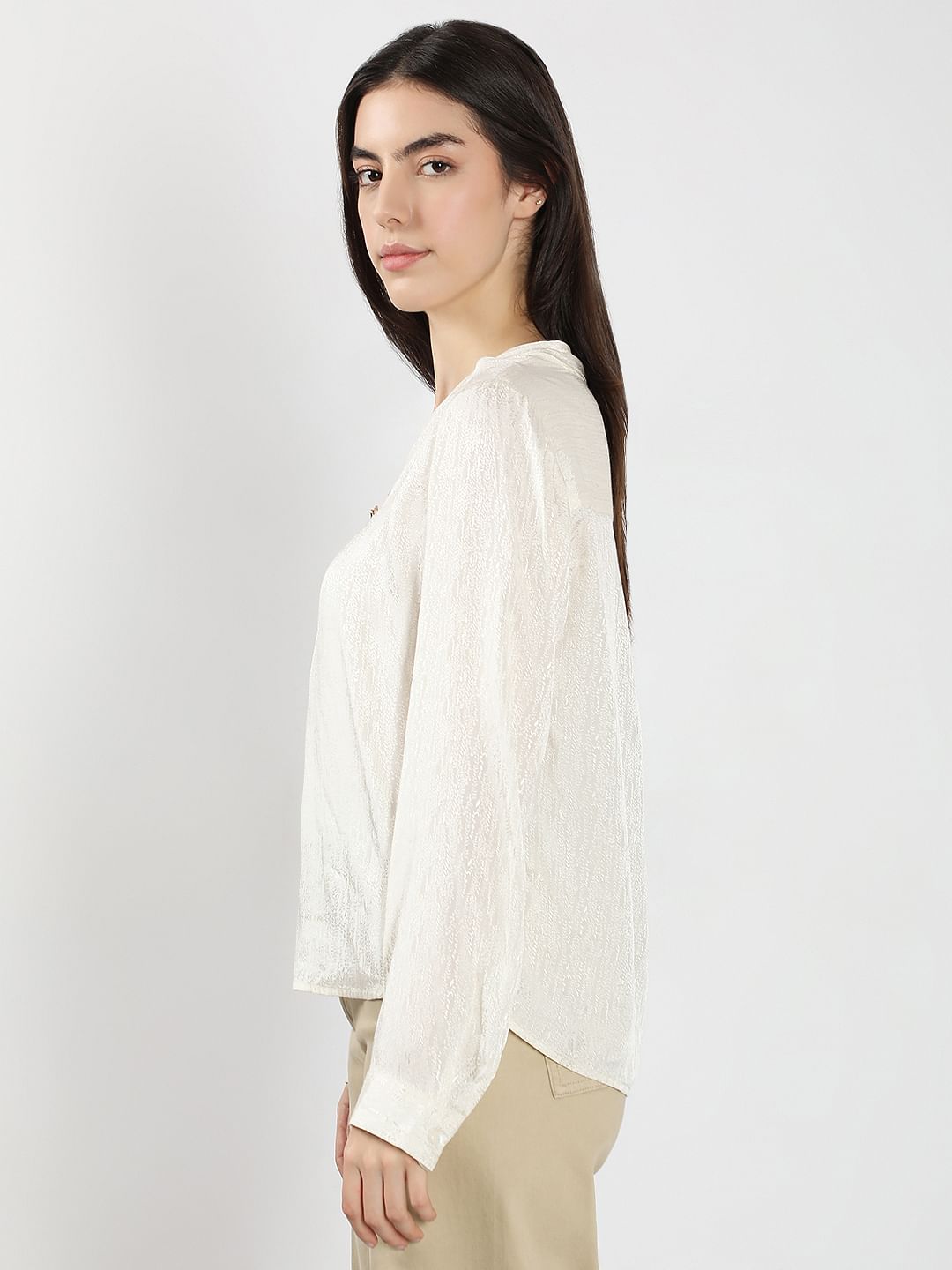 Ivory V Neck Jacquard Top