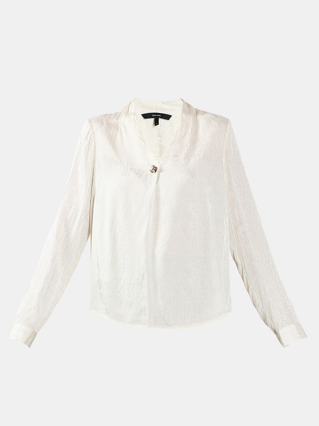 Ivory V Neck Jacquard Top