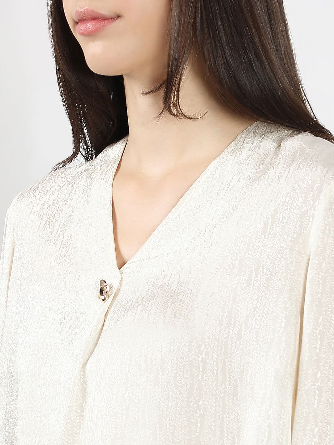 Ivory V Neck Jacquard Top