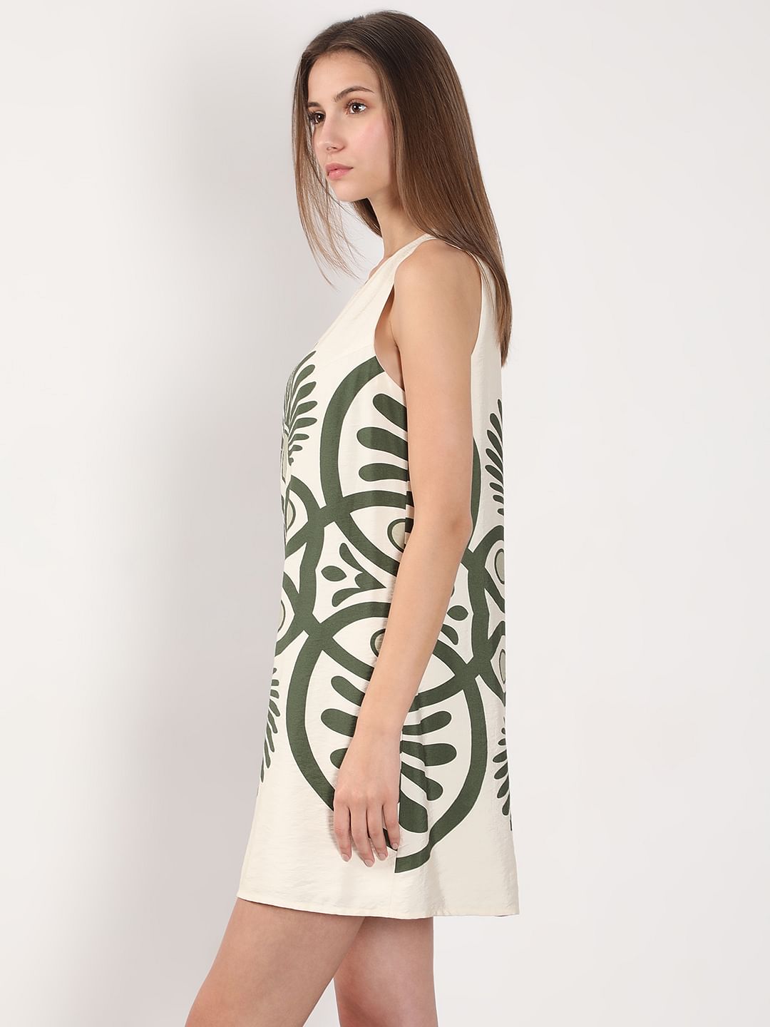 Ecru Printed Mini Dress