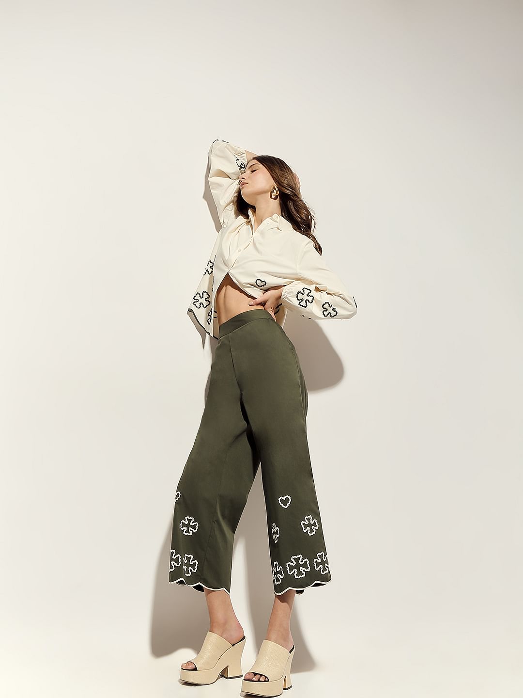 Olive Green Printed Co-Ord Set Pants