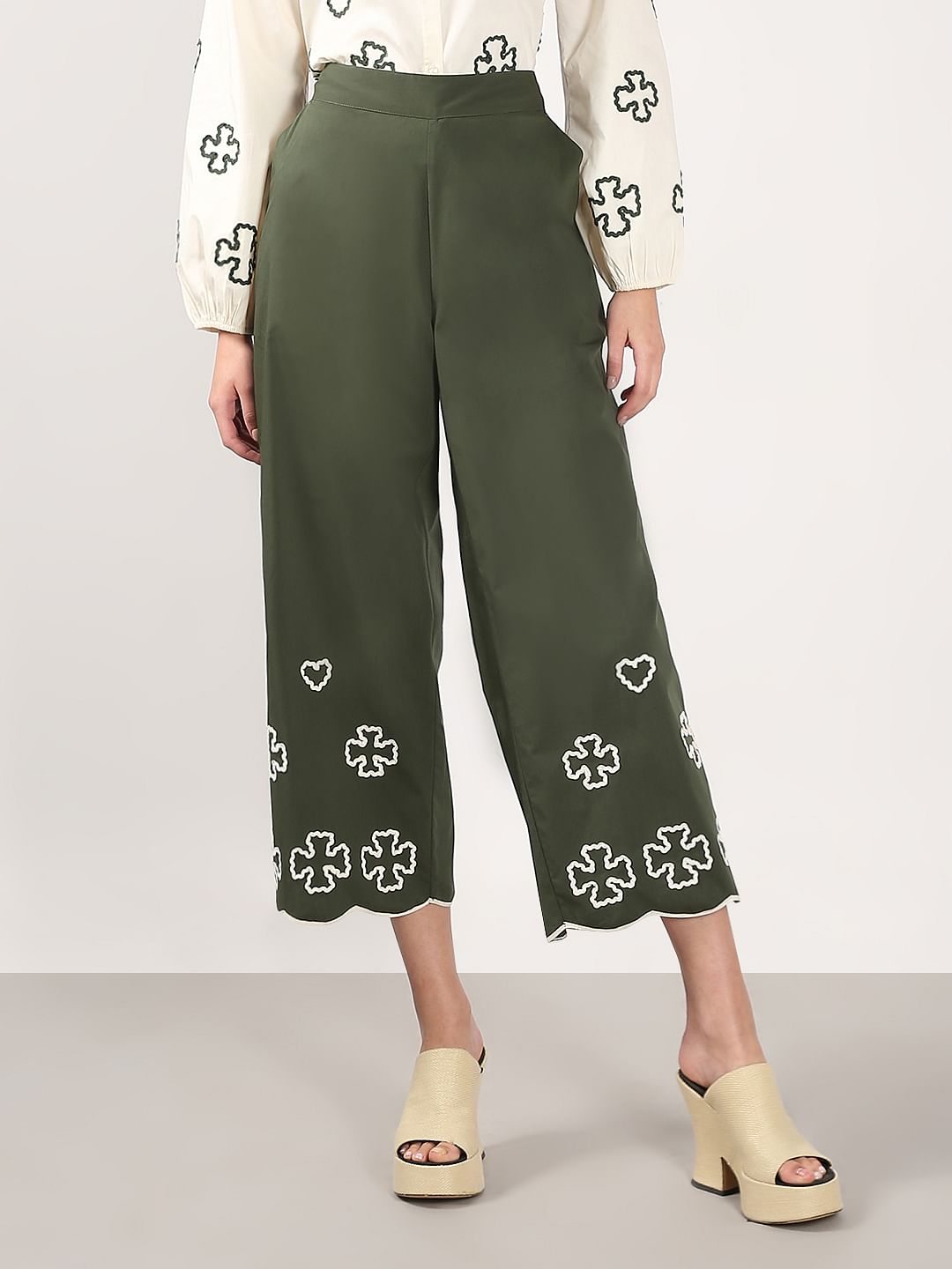 Olive Green Printed Co-Ord Set Pants