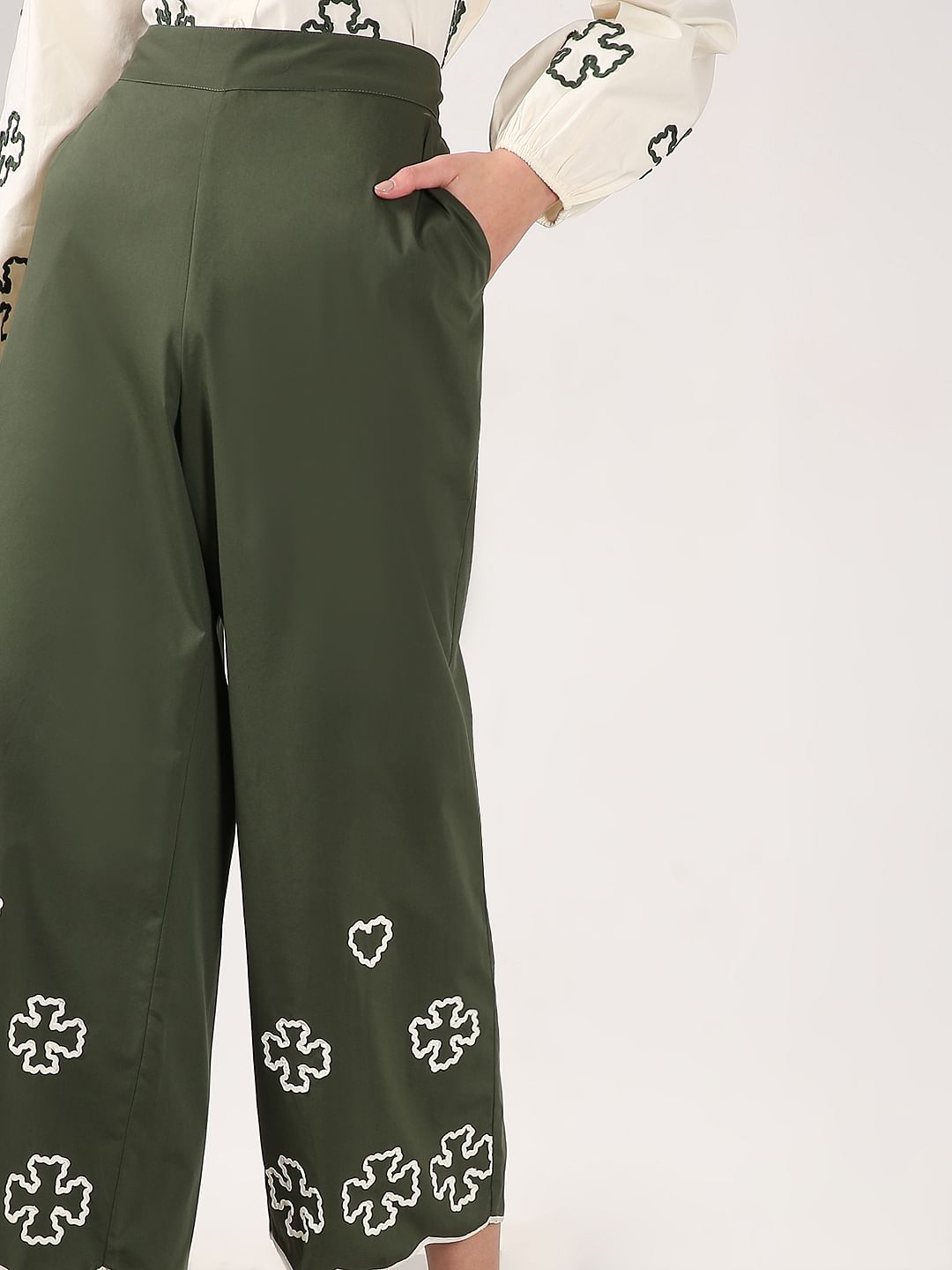 Olive Green Printed Co-Ord Set Pants
