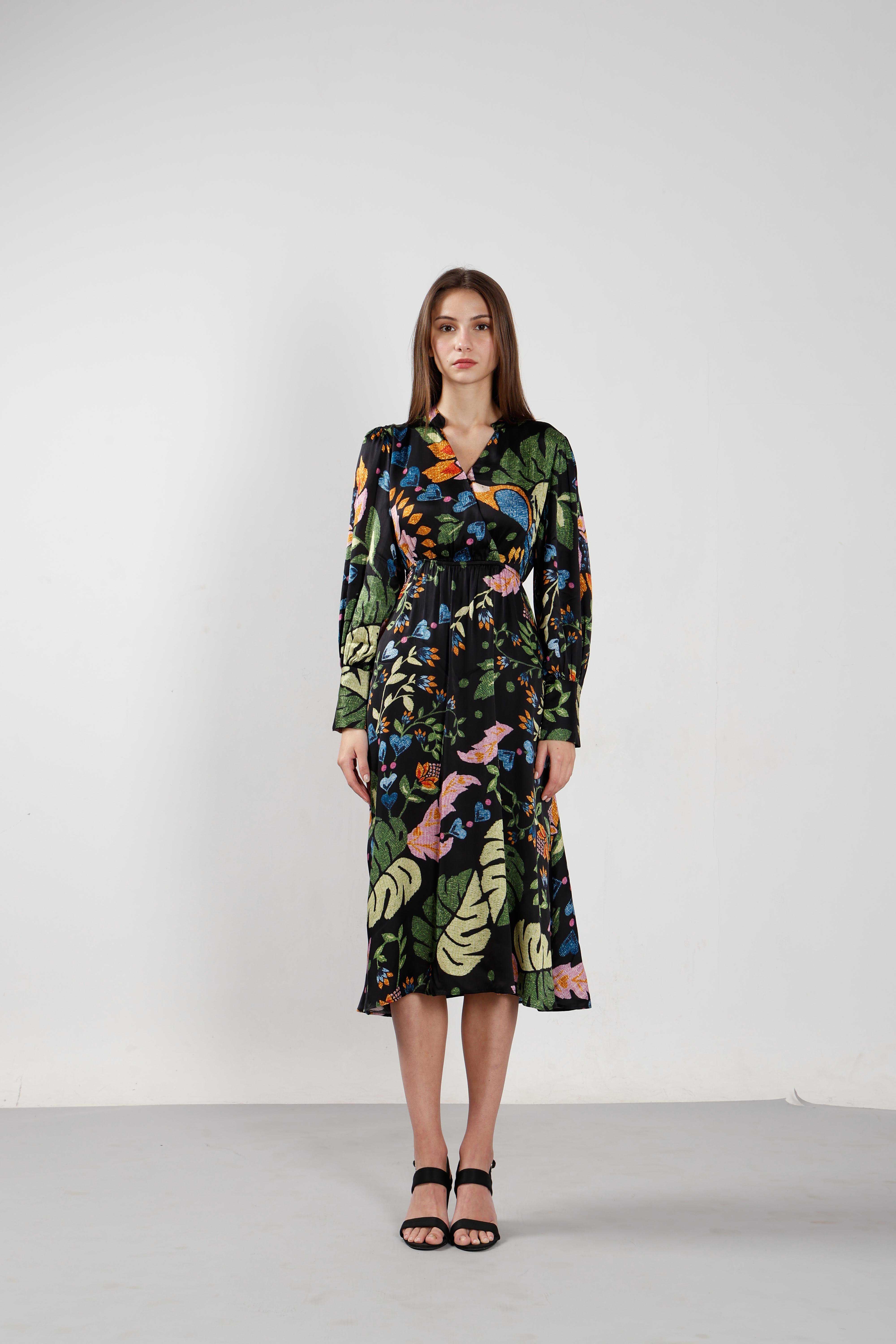 Vero Moda Black Printed Midi Dress