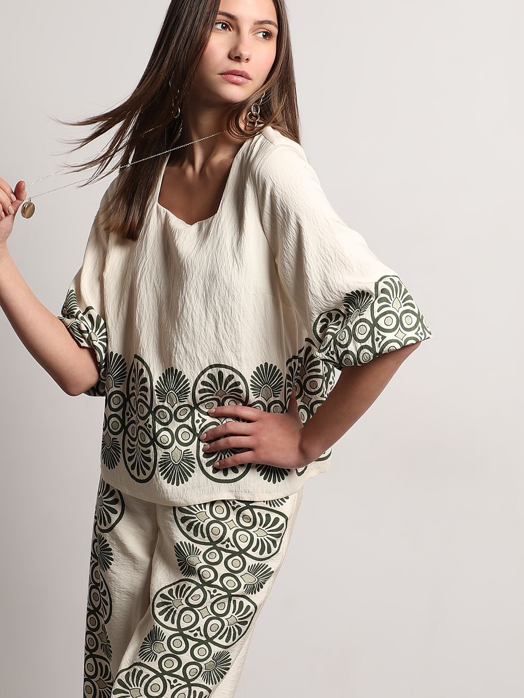 Ecru Printed Co-Ord Set Top