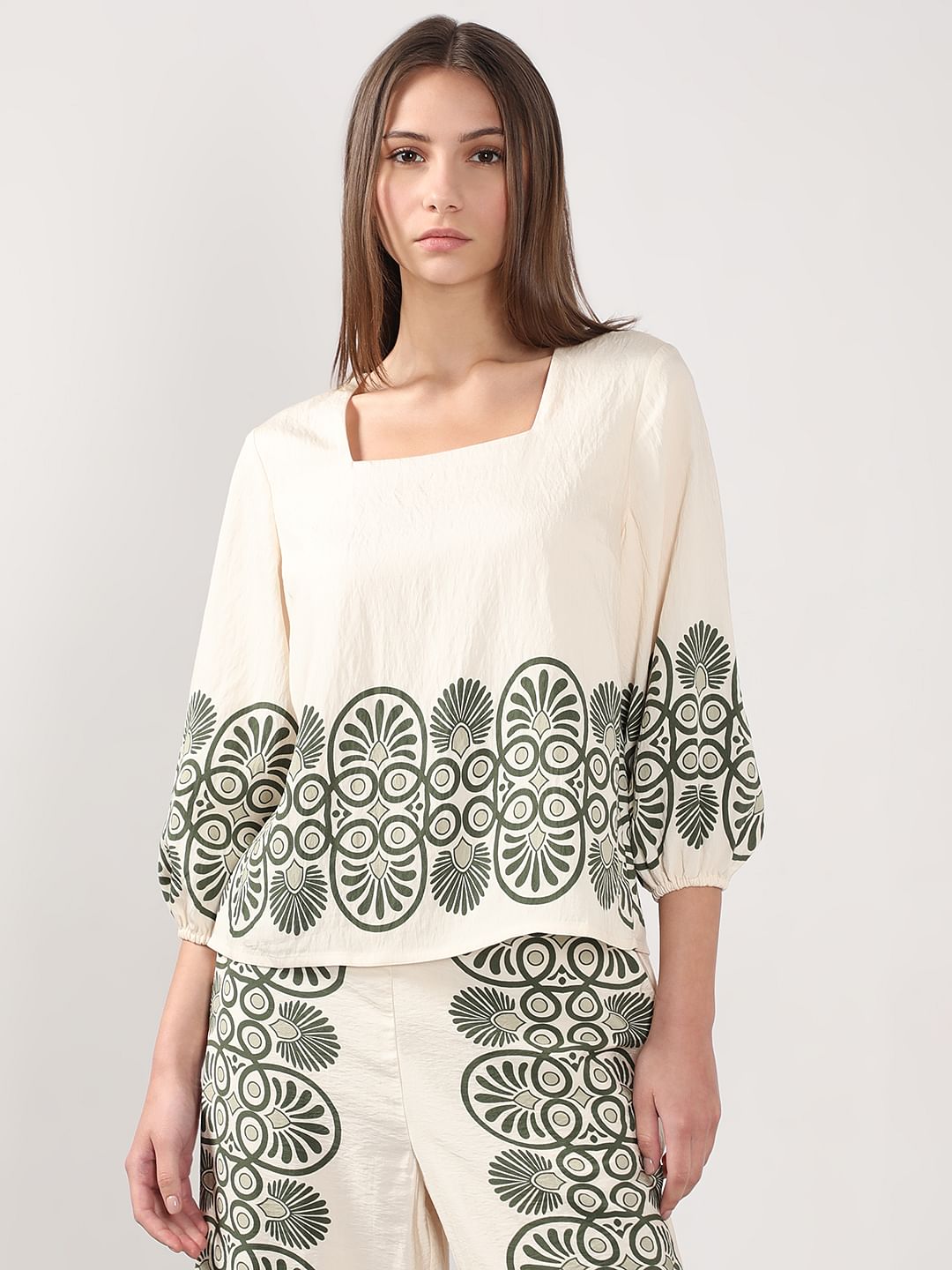 Ecru Printed Co-Ord Set Top