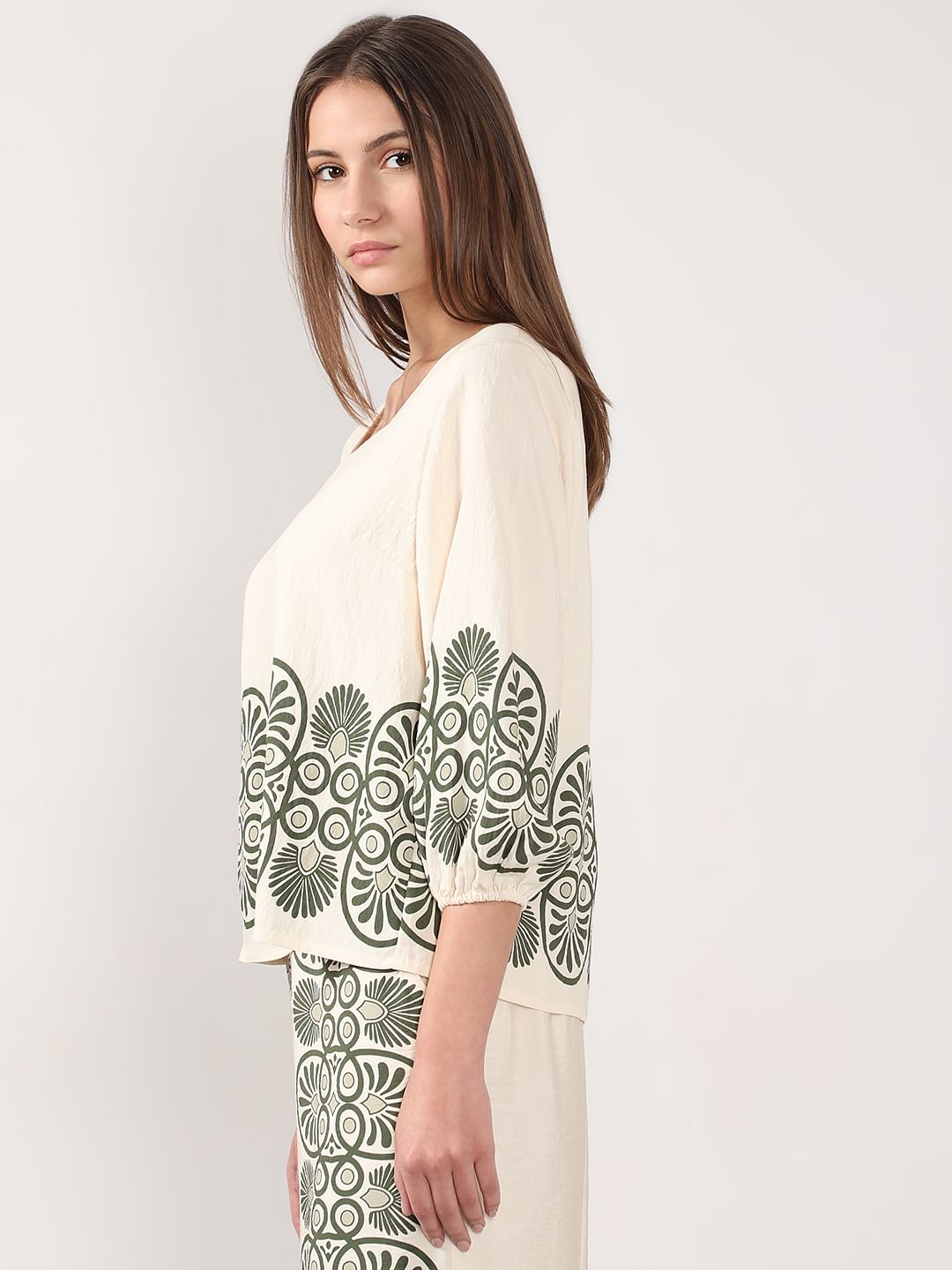 Ecru Printed Co-Ord Set Top