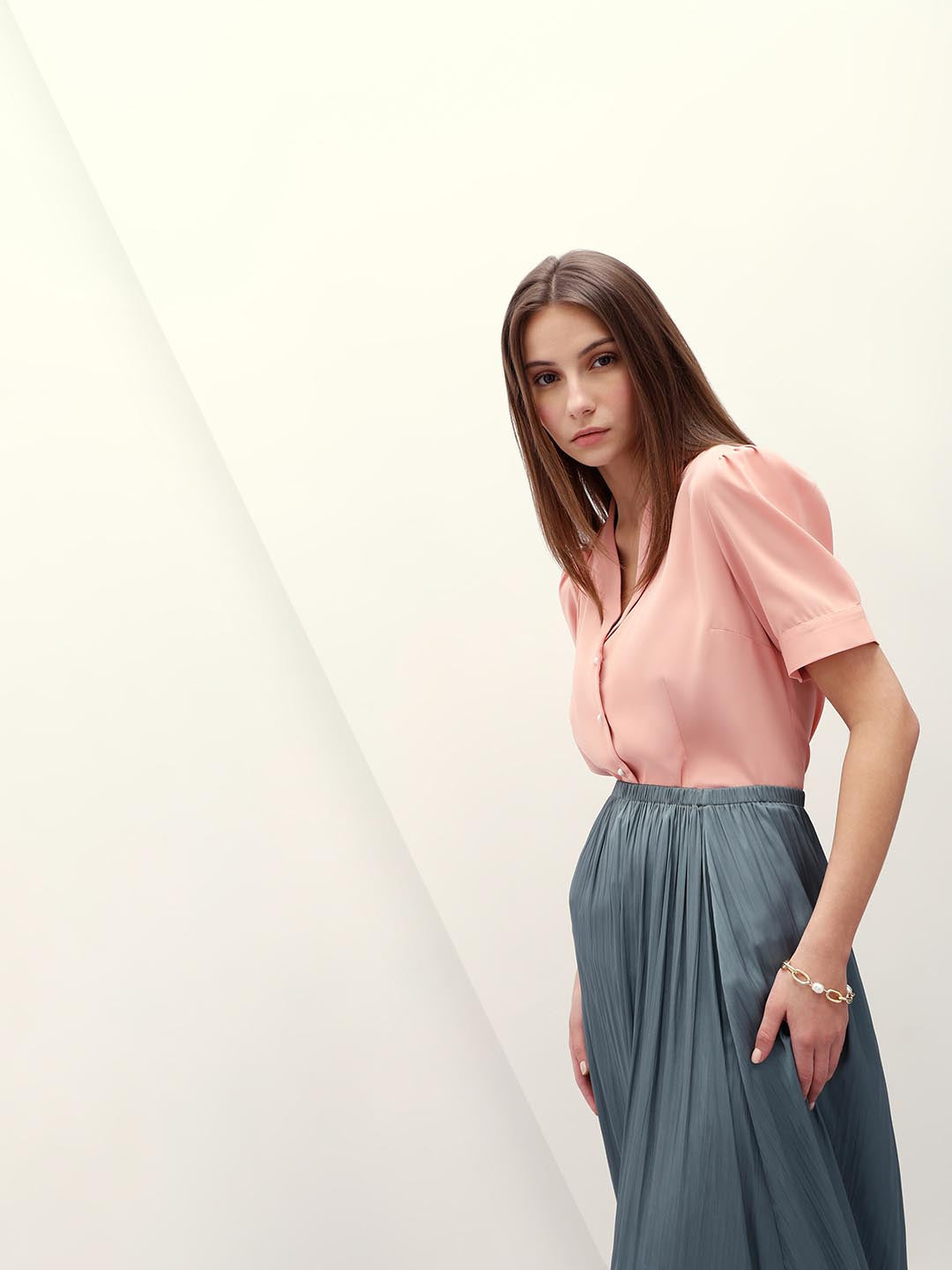 Vero Moda Pink Shawl Collar Shirt