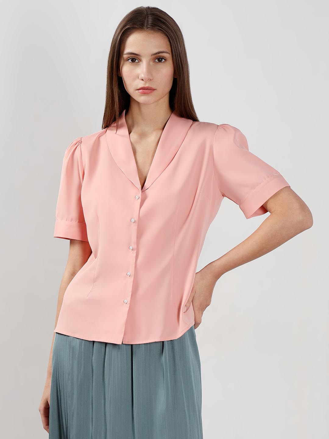 Vero Moda Pink Shawl Collar Shirt