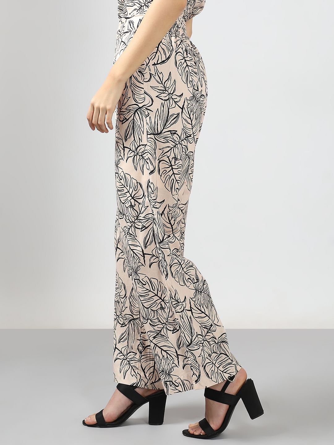 Beige Printed Co-Ord Set Pants