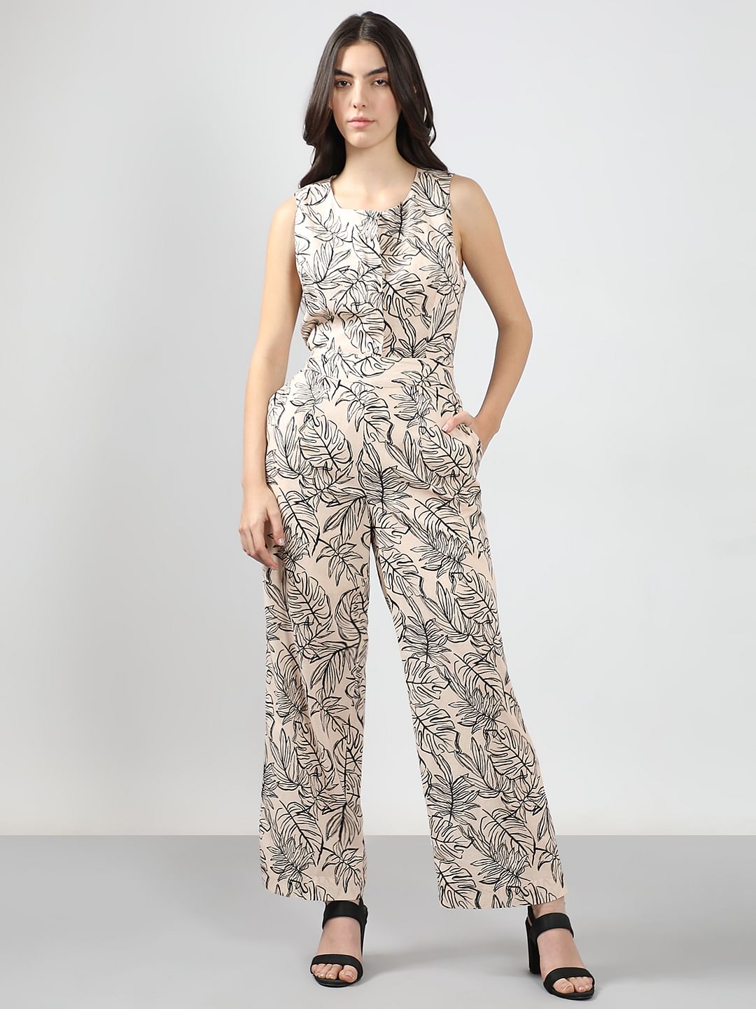 Beige Printed Co-Ord Set Pants