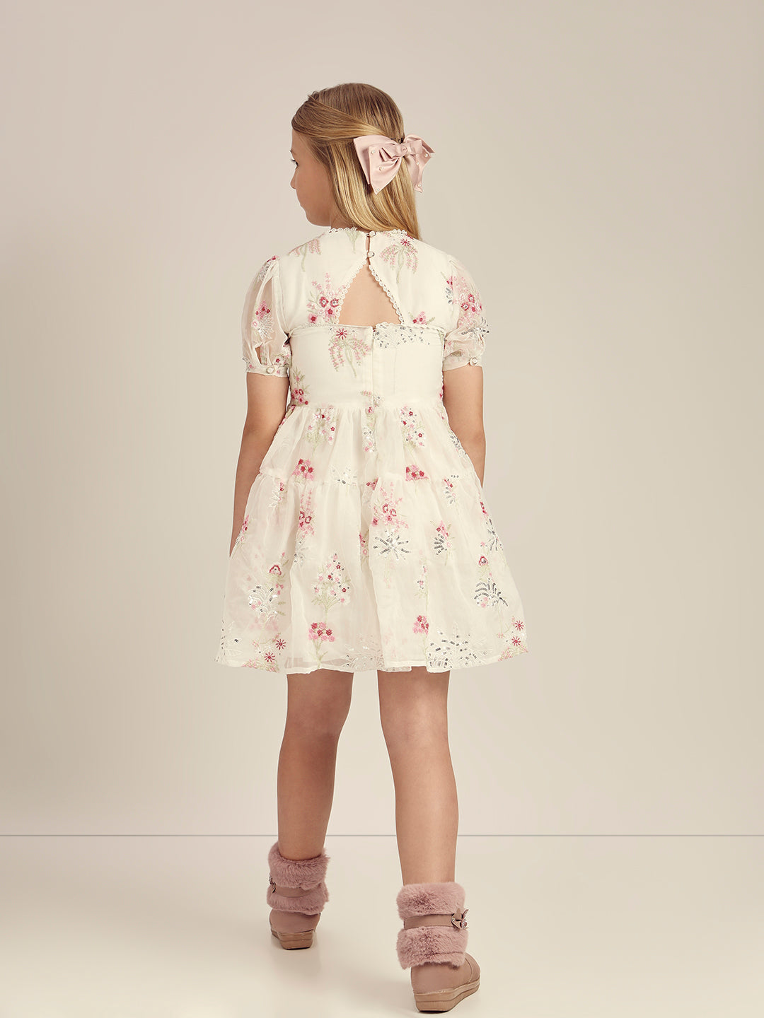 Girls Floral Puff-Sleeves Dress
