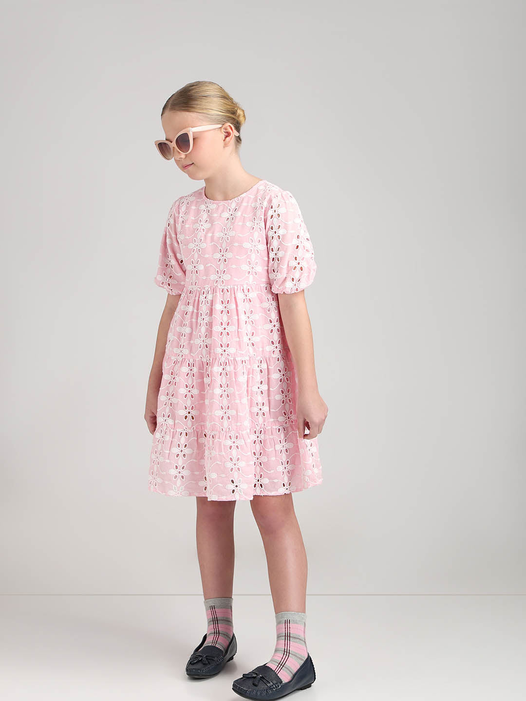 GIRLS Pink Embroidered Cotton Dress