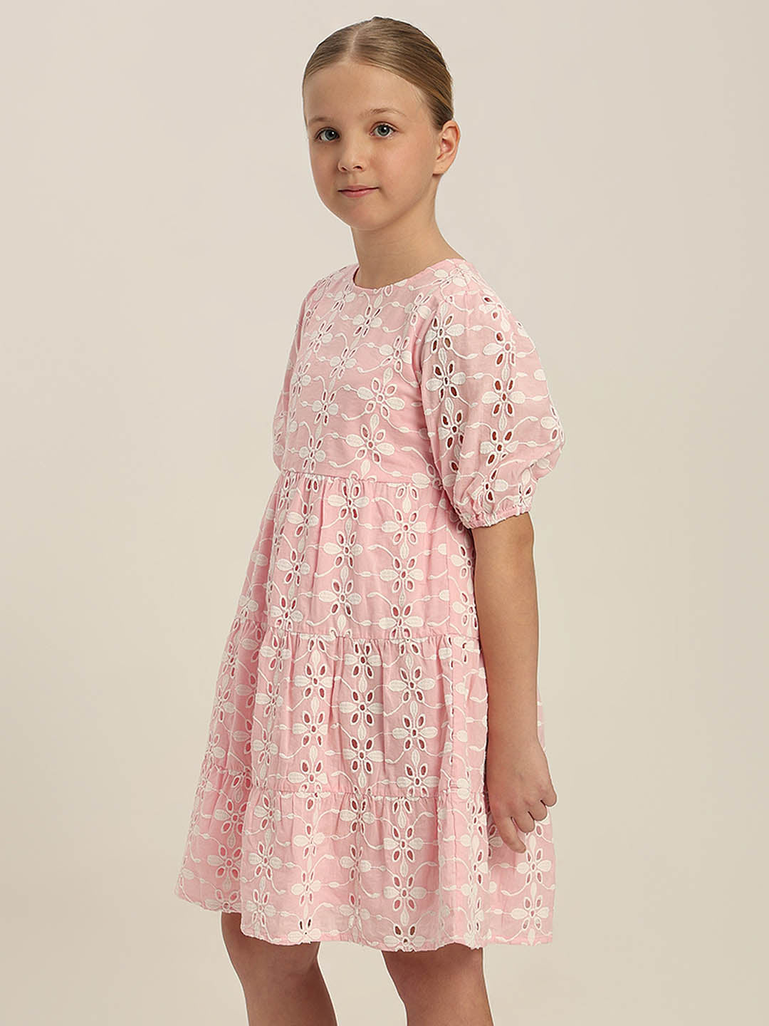 GIRLS Pink Embroidered Cotton Dress