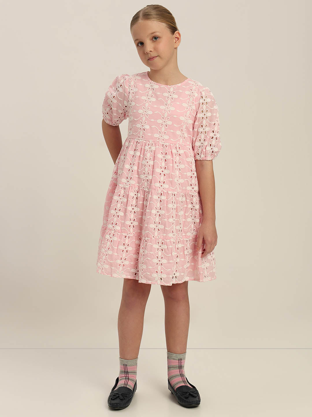 GIRLS Pink Embroidered Cotton Dress