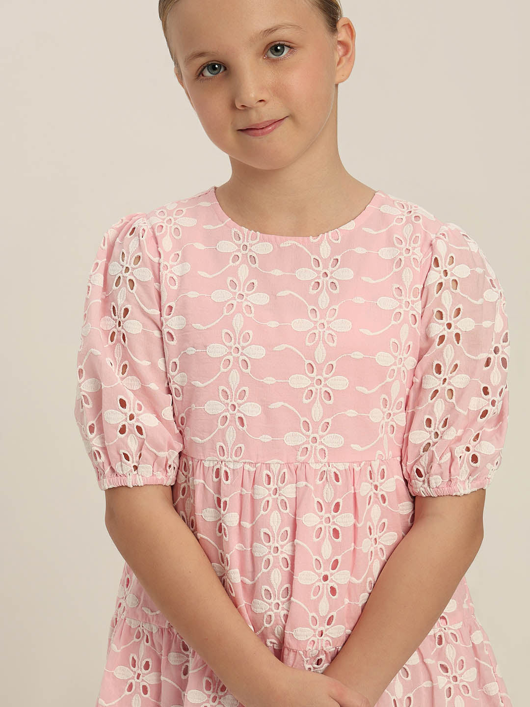 GIRLS Pink Embroidered Cotton Dress