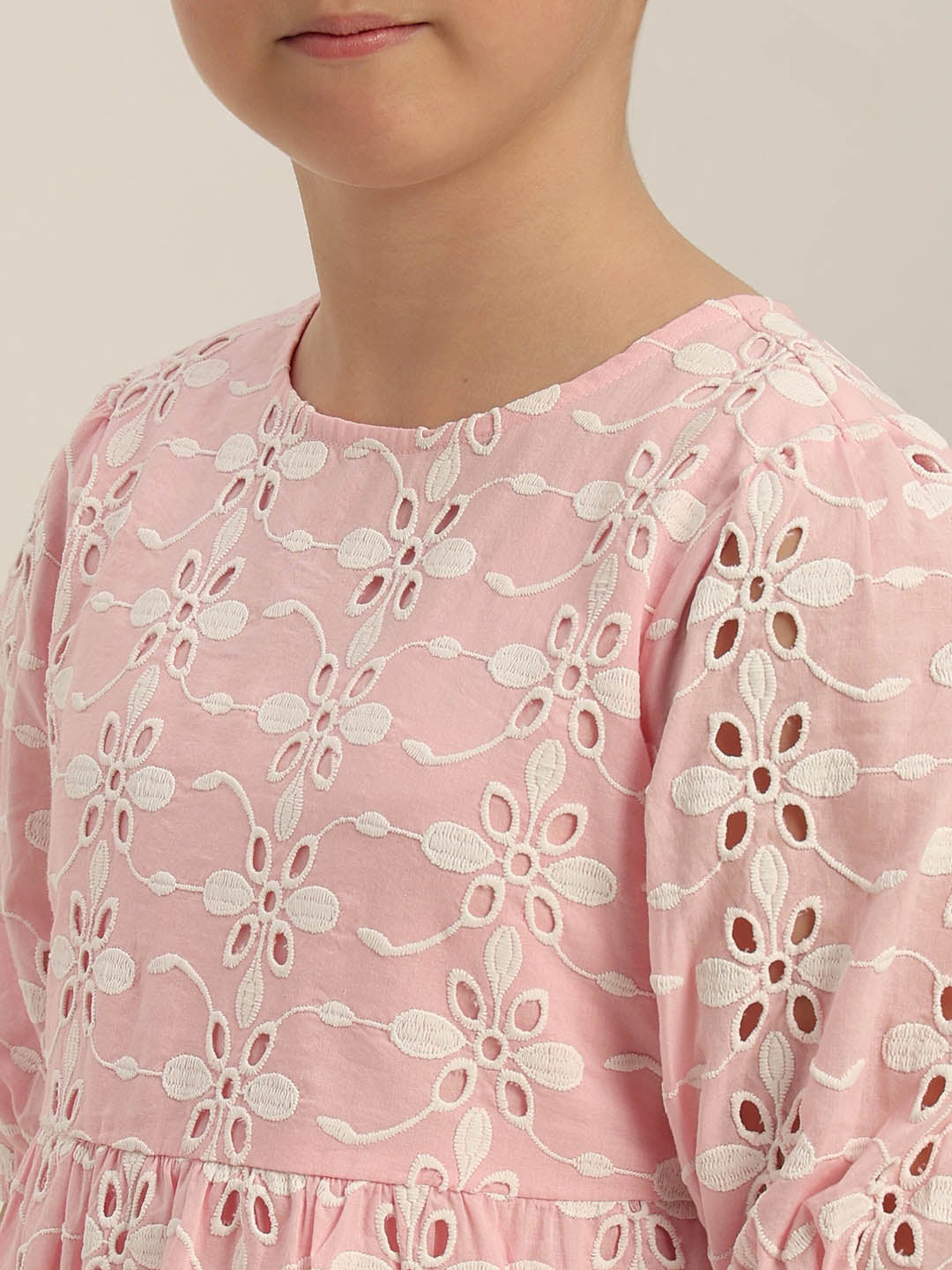 GIRLS Pink Embroidered Cotton Dress