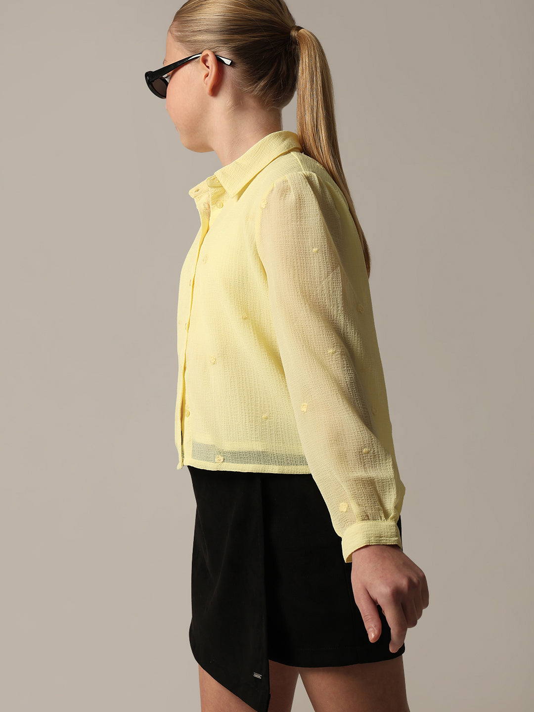GIRLS Pastel Yellow Cropped Shirt