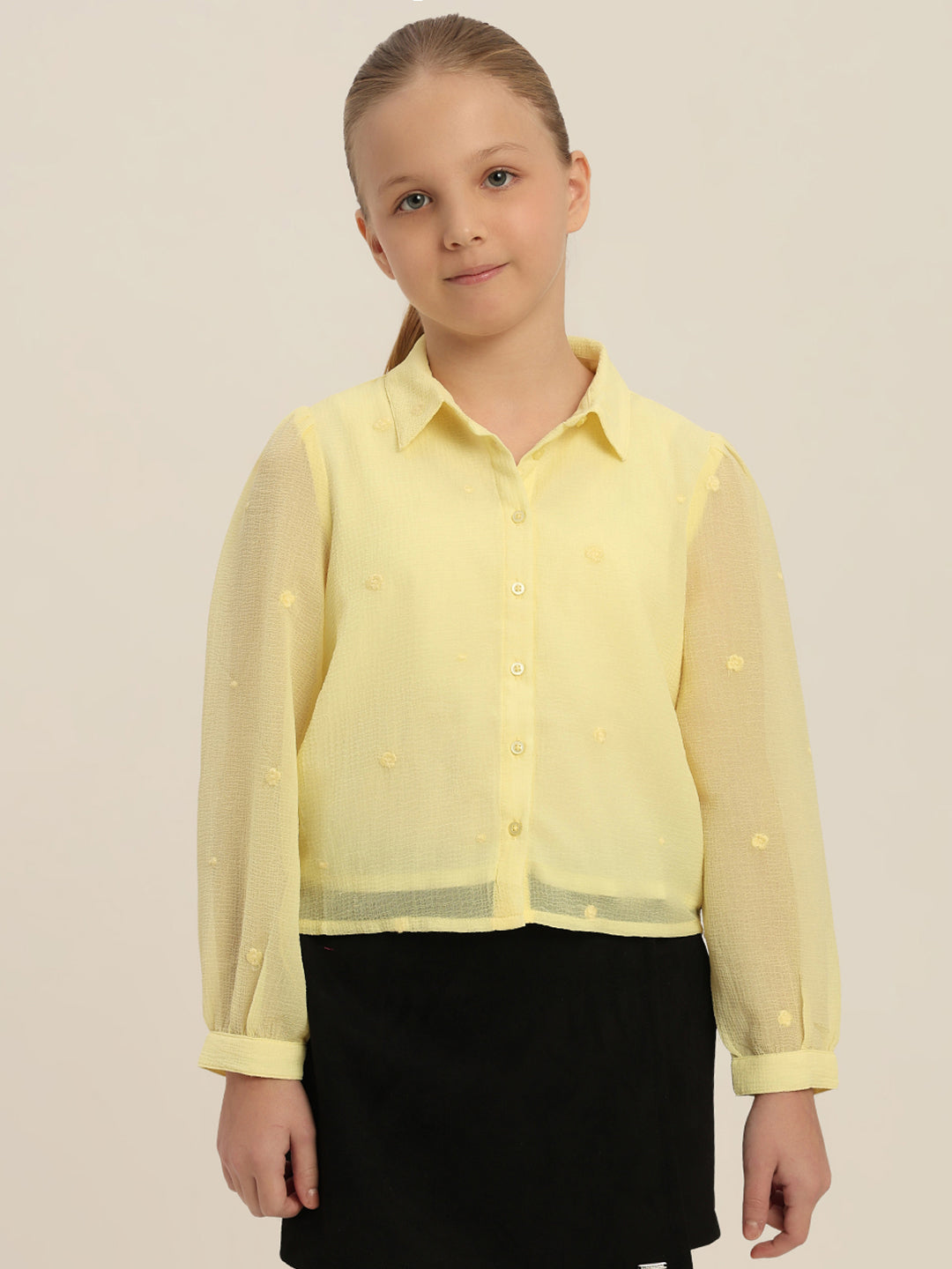 GIRLS Pastel Yellow Cropped Shirt