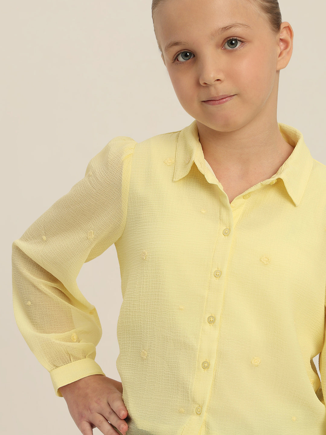 GIRLS Pastel Yellow Cropped Shirt