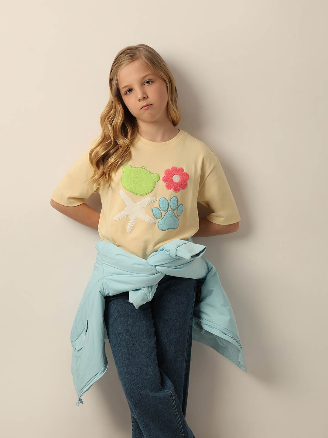 GIRLS Yellow Printed Cotton T-shirt