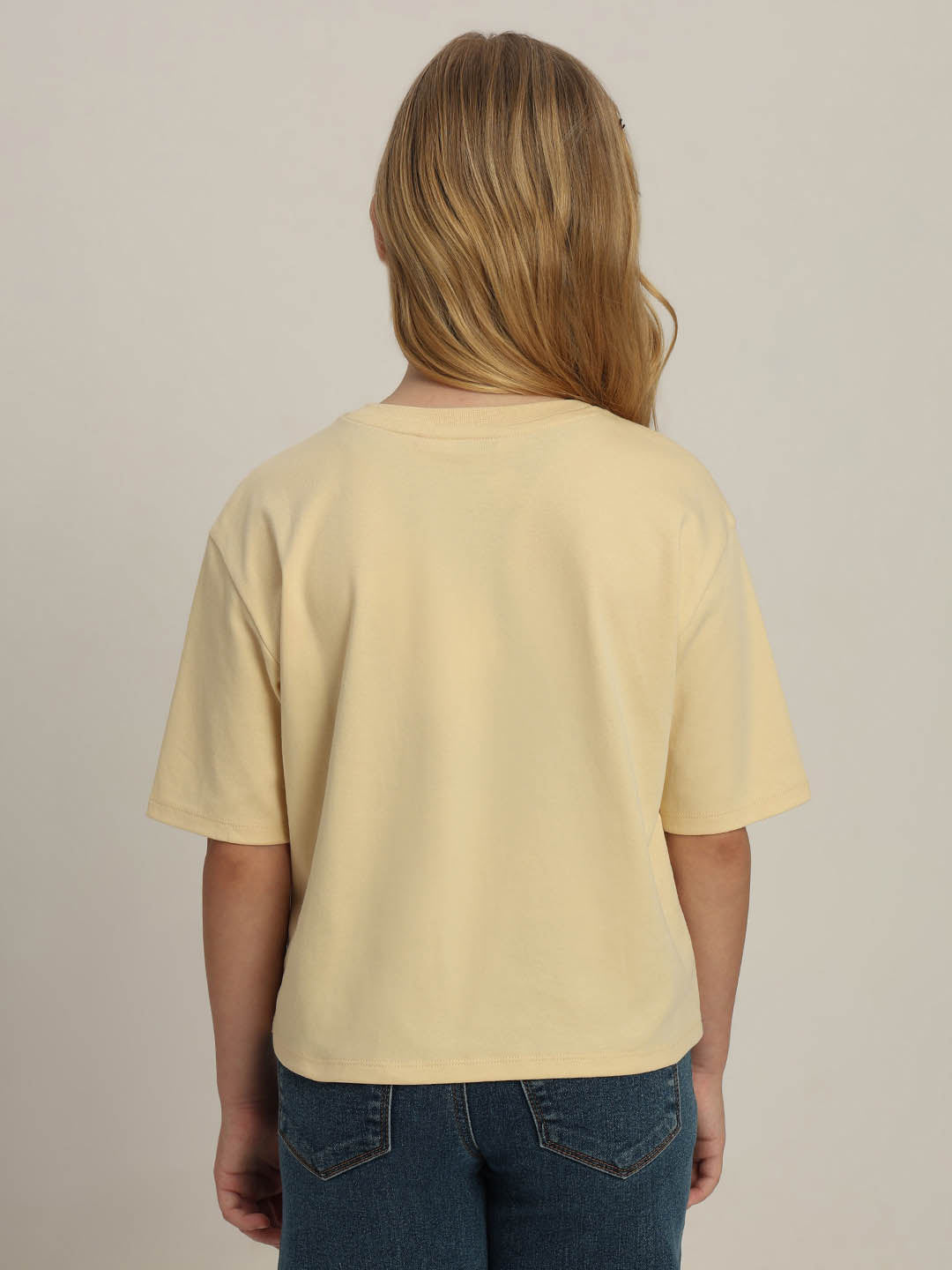 GIRLS Yellow Printed Cotton T-shirt