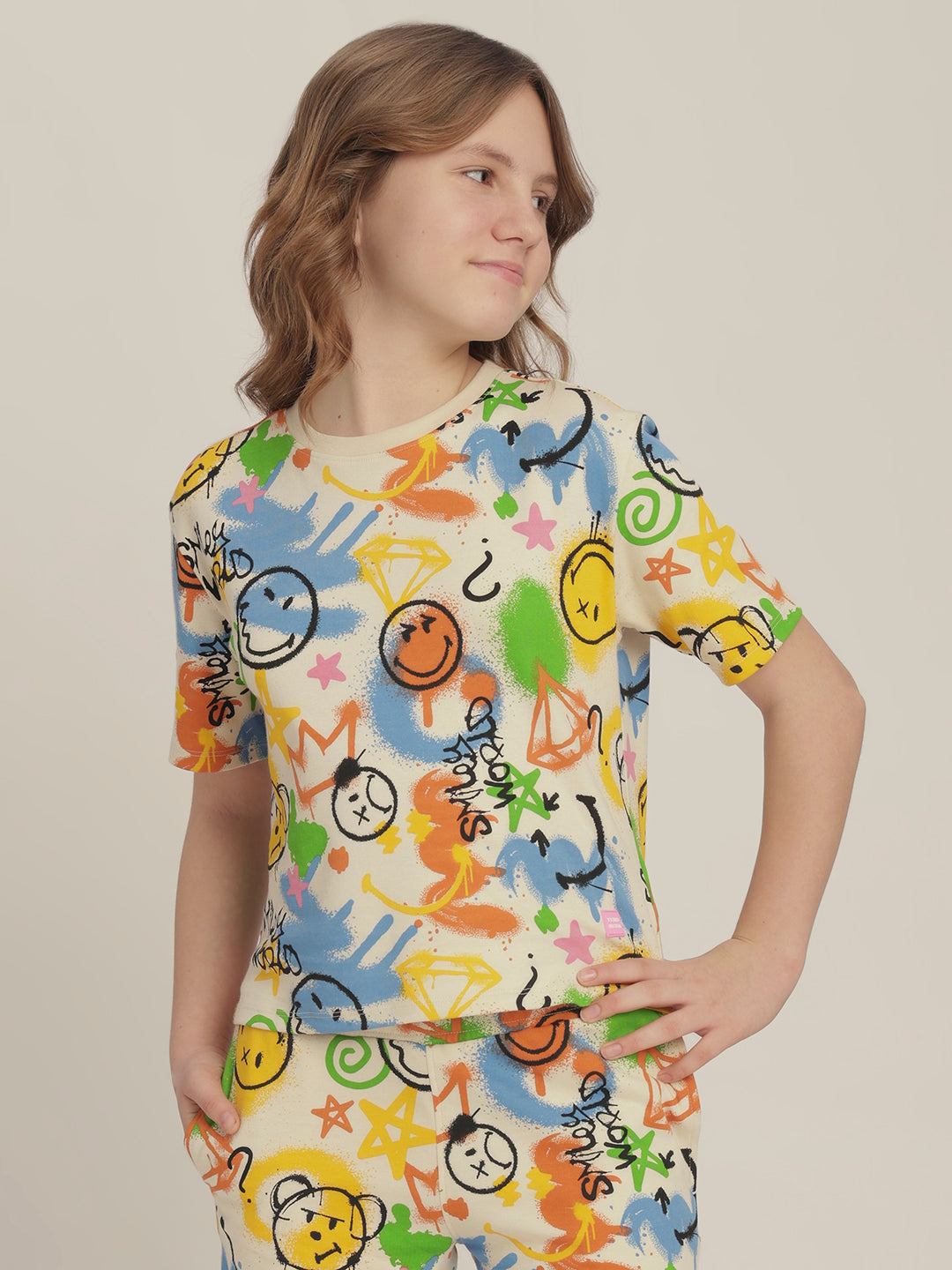 Girls Graffiti Printed Cotton T-Shirt
