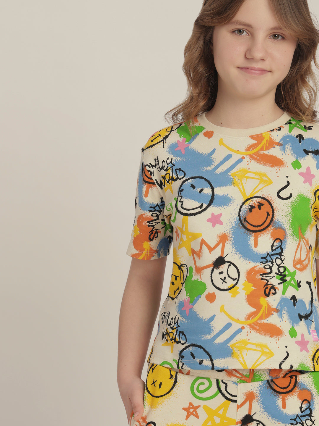 Girls Graffiti Printed Cotton T-Shirt
