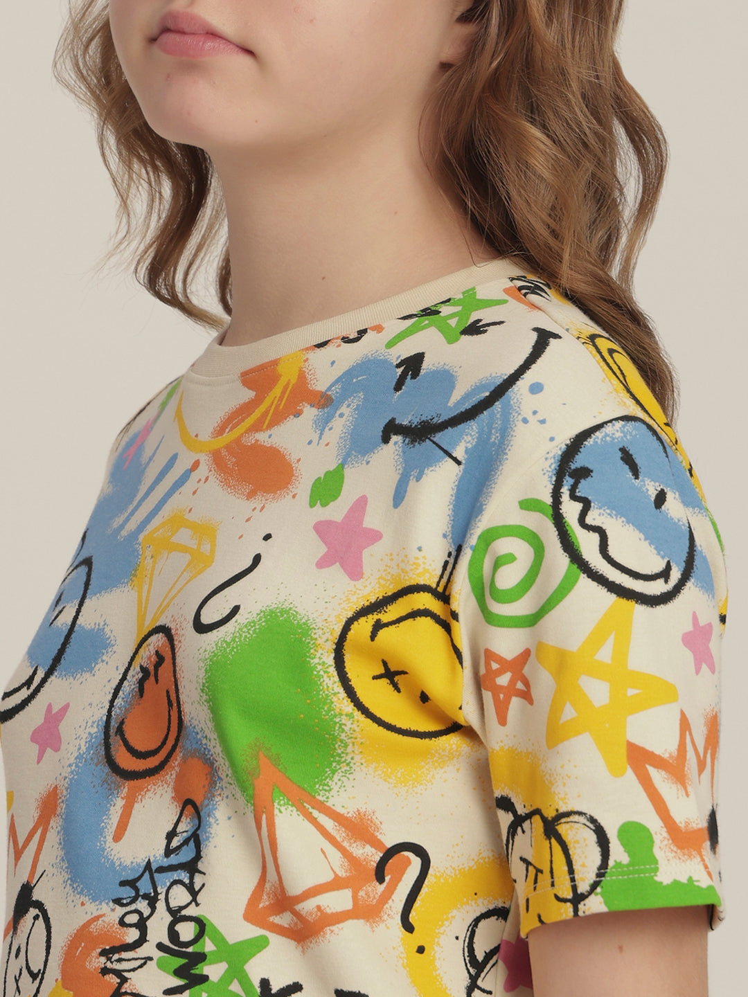 Girls Graffiti Printed Cotton T-Shirt