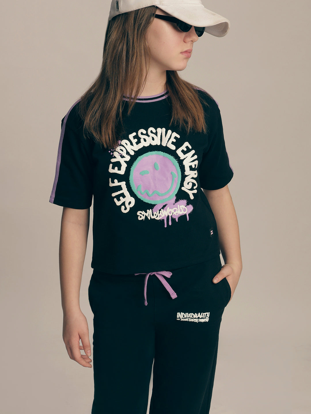 Girls Smiley World Print T-shirt