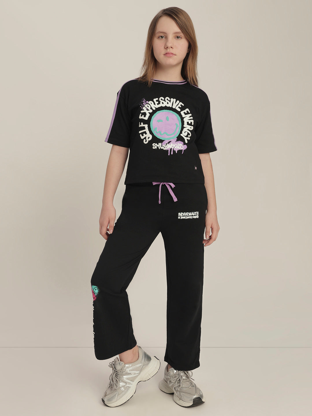 Girls Smiley World Print T-shirt
