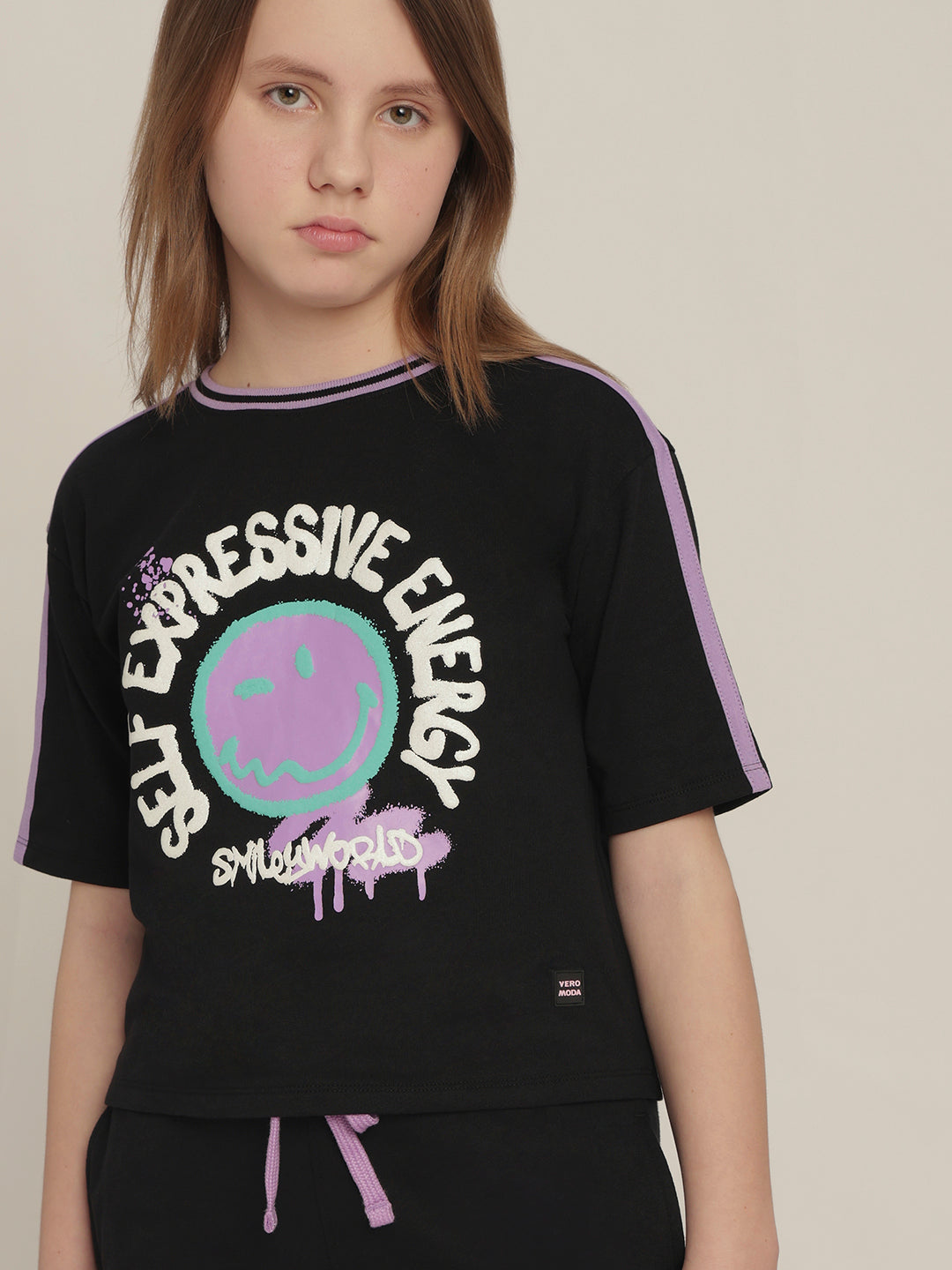 Girls Smiley World Print T-shirt